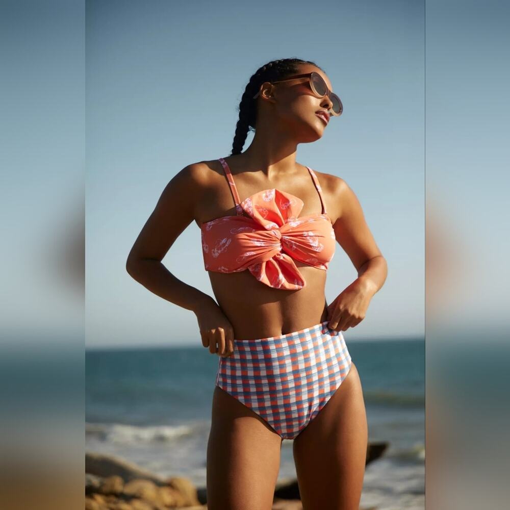 NEW Maeve Delaney Bow Bandeau Bikini Top Lobster L